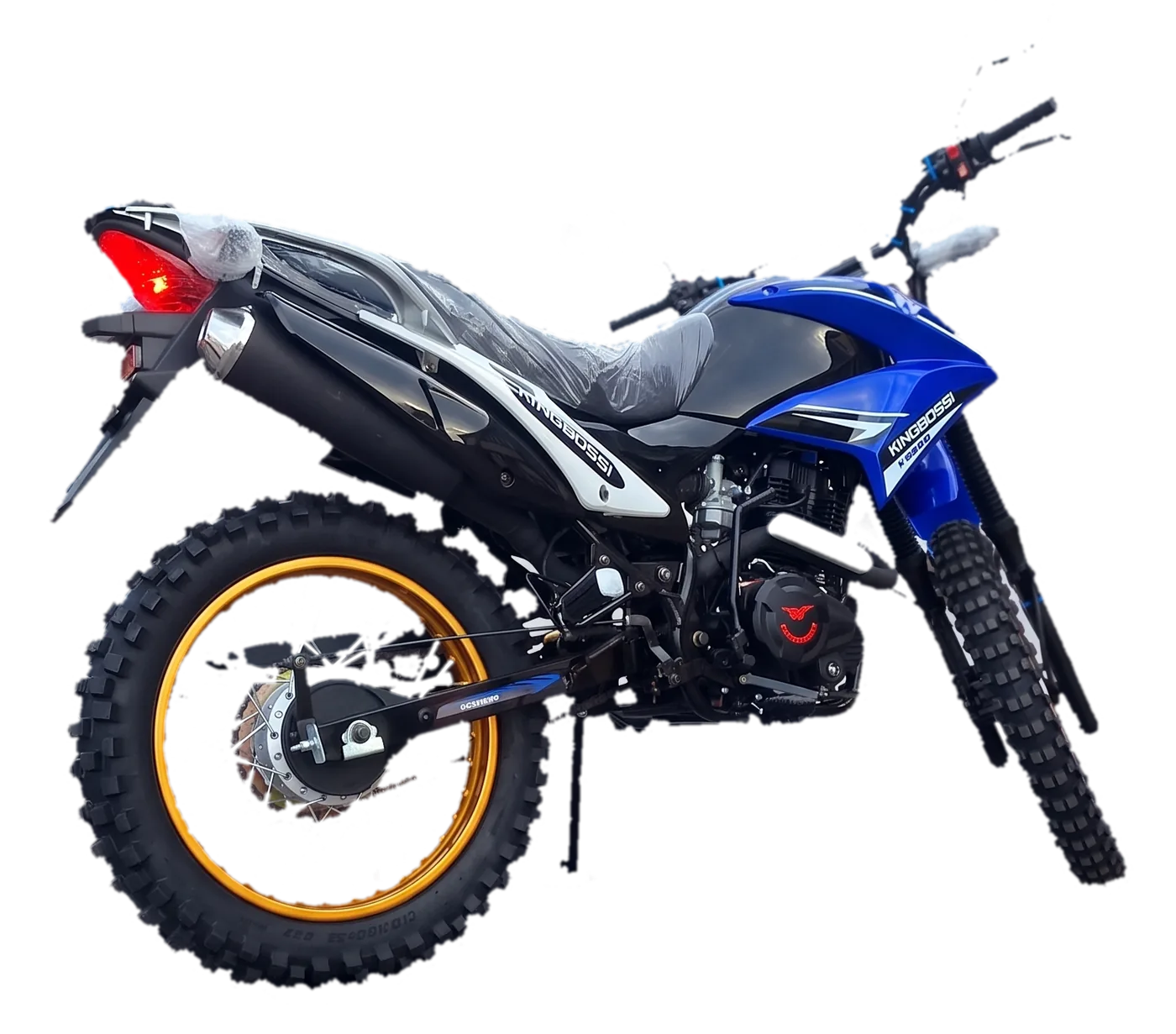 Kingbossi K9200 enduro motorcycle in blue with gold rims and knobby tyres